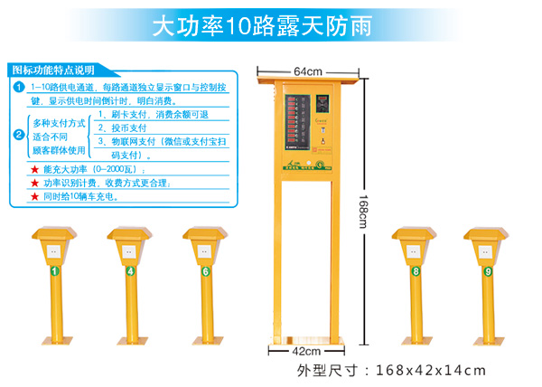 大功率10路露天防雨小區(qū)充電站